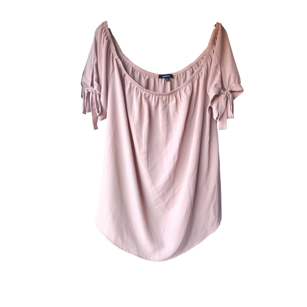 Ambiance Pink Off The Shoulder Tie Sleeve Blouse Plus Size 3X Crepe Top